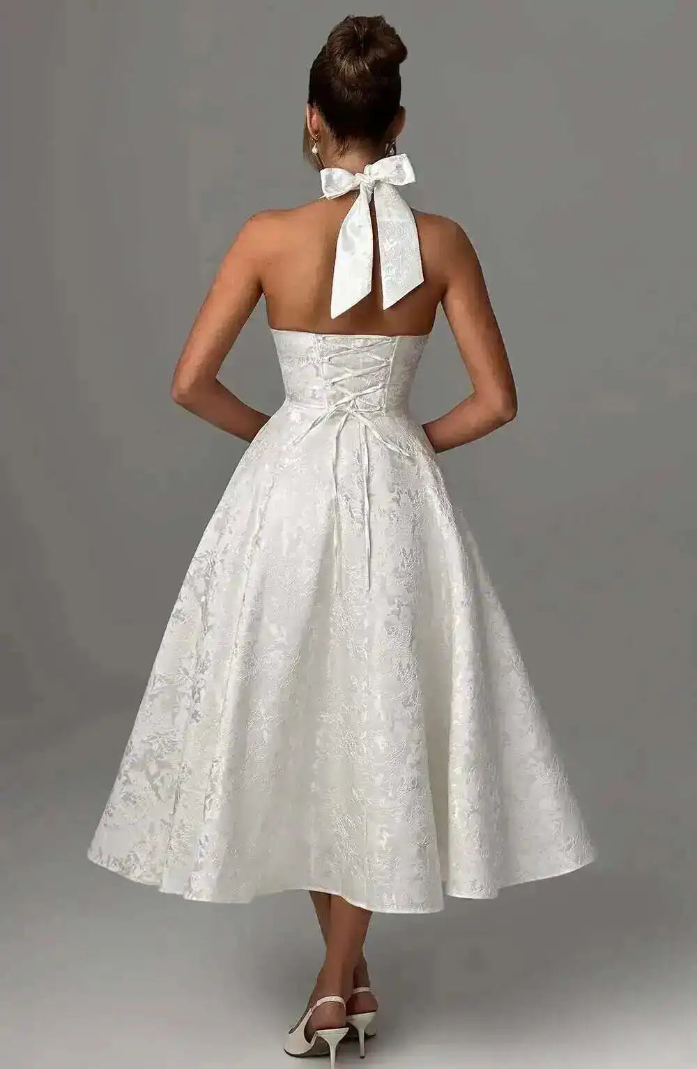 Giyu Club Evening Party Dresses Women 2025 Summer Sexy Bow Halter Long Dress Elegant Jacquard Lace Up Backless Birthday Robe