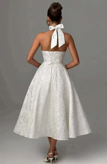 Giyu Club Evening Party Dresses Women 2025 Summer Sexy Bow Halter Long Dress Elegant Jacquard Lace Up Backless Birthday Robe