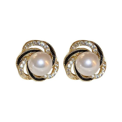 925 Silver Needle Korean Fashion Crystal Pearl Earrings For Women Jewelry 2025 Trending French Red Green White Flower Earrings