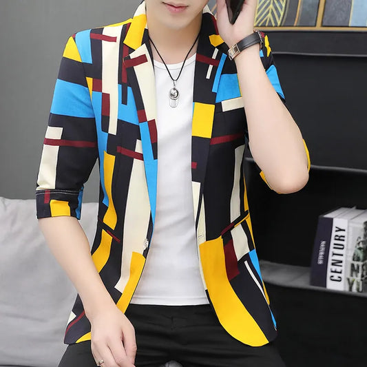 2025 summer New style Men's High Quality Single Button Western Suit Coat Korean Edition Trendy Thin Middle Sleeve Western blazer