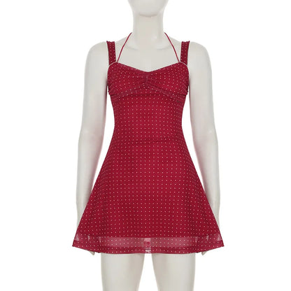 Yaminiya Elegant Polka Dot Print Backless Party Dresses Women Causal Sleeveless Beach Dress Vestidos Summer Sundress Sexy Skinny