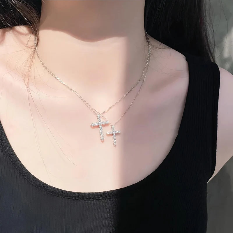 Lycfn 5MM Moissanite Cross Sparkling Pendant Necklace S925 Sterling Sliver with GRA Plated 18k Gold for Women Man Fine Jewelry