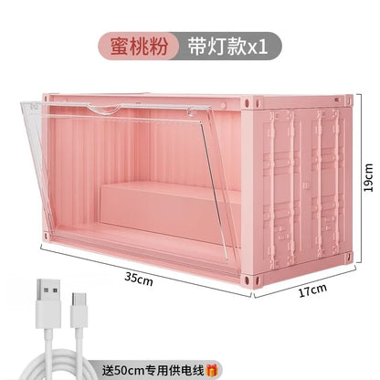 35x17x19cm Cool Large Storage Box Display Sound-activated Lamp Container Rack Cabinet PP Material Bubble Mat Doll Display Box