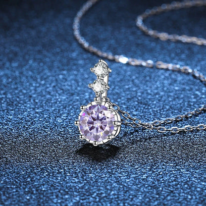 Tezzc 1ct 6.5mm Moissanite Necklace for Women Classic 925 Sterling Silver Sparkling Lab Diamond Pendant Wedding Jewelry