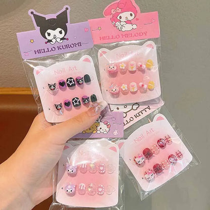 40/30/20/10Pcs Sanrio Children's Cute Cartoon Kuromi Hello Kitty Press on Nails Baby Fake Nails Girls Gift Toys Girls Nail Tips