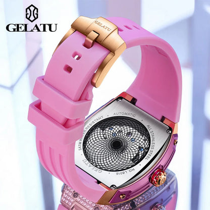 GELATU ラグジュアリー 自動巻き 機械式 レディースウォッチ 高品質 防水 蓄光 ダイヤモンド文字盤 エレガント トゥールビヨン 女性用時計