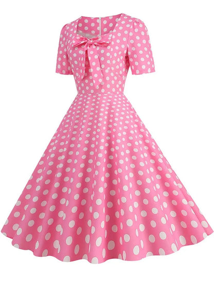 Green Plaid Swing Party Dresses Women Elegant Vintage Square Collar Short Sleeve Casual Summer Dress