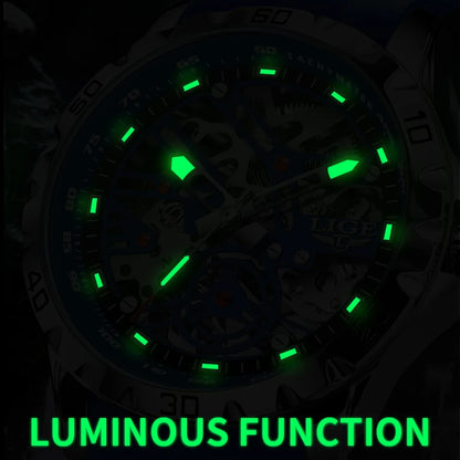 LIGE Fashion Business Mechanical Man Watch Casual Sport Waterproof Silicone Skeleton Tourbillon Luminous Clock Automatic Watches