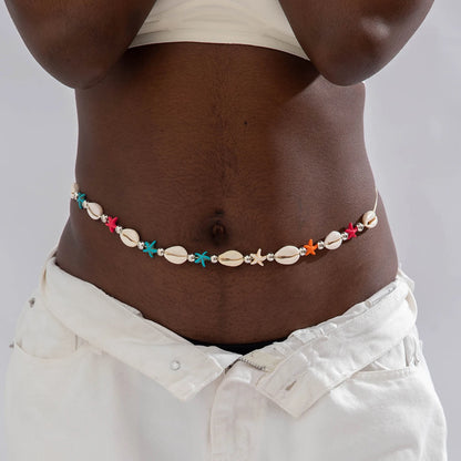 Tocona Bohemian Shell  Color Starfish Belly Chains for Women Sand Beach Measle String of Beads Body Jewelry Girls Party 23898