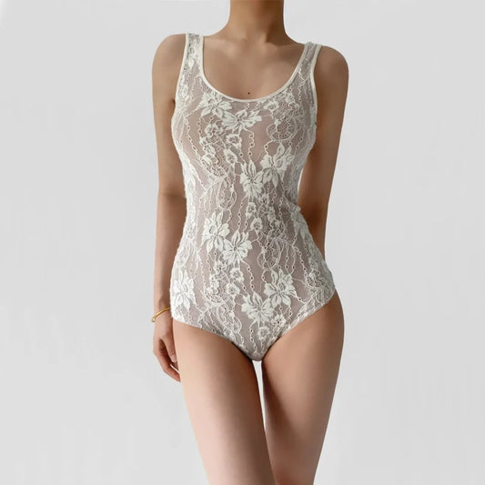 Women's Tank Double Layer Lace Bodysuit With Low Back Detail