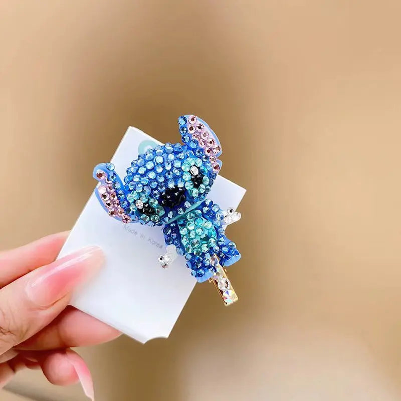 Stitch Kawaii Full Diamond Hair Clip Hairpin Rhinestone Hair Ring Cute Cartoon Hair Tie Rubber Band A Birthday Gift for Girls