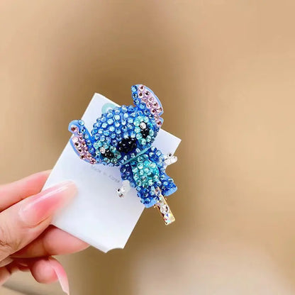 Stitch Kawaii Full Diamond Hair Clip Hairpin Rhinestone Hair Ring Cute Cartoon Hair Tie Rubber Band A Birthday Gift for Girls
