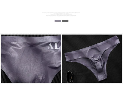 Sexy Transparent Underwear Men Thongs Sports Fitness Letter Thin Hip Sissy Panties G-Strings Ice Silk Low Waist Seamless Thongs