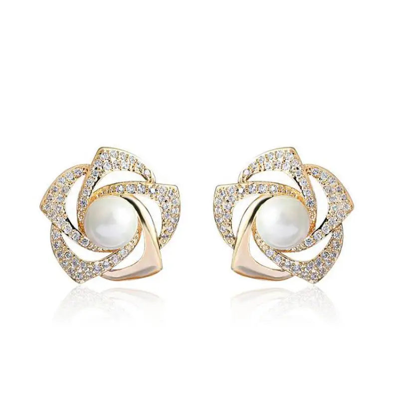 925 Silver Needle Korean Fashion Crystal Flower Earrings For Women Jewelry 2025 Trending New Women's Pearl Stud Earrings Brincos