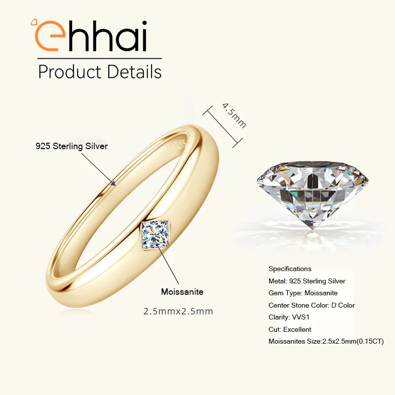 Ehhai GRA Certified Princess Cut Moissanite Ring for Women 925 Sterling Silver Engagement Promise Wedding Band Fine Jewelry Gift