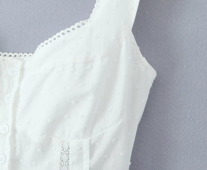 2025 Summer Plain White 3D Dot Sleeveless Tank Women Open Buttons Slim fit Elastic Back Tank Top Crop Tops