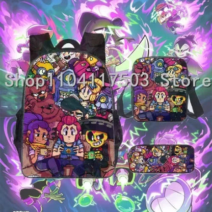 Anime Figures 3Pcs Backpack Set Kawaii Schoolbag Cartoon Mochila Anime Large Capacity 16 inch Bags Birthday Gifts
