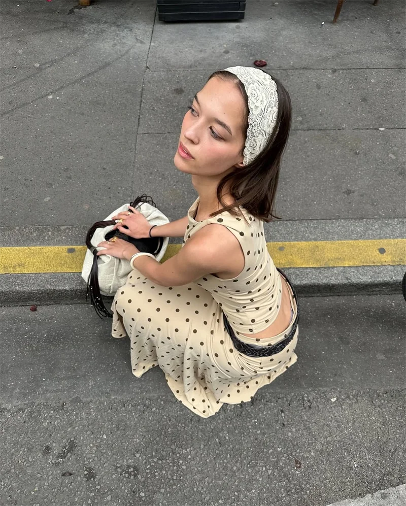 Absobe Polka Dot Y2K Skirt 2 Piece Set Women's Sleeveless Tank Top Fashion Irregular A-Line Skirt Slim Suit Summer Casual Outfit