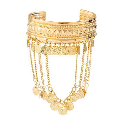 New Trendy Golden Metal Coin Leaf Chain Tassel Upper Arm Bangles Cuff Bracelet Armlet Armband Men Women Jewelry Accessories