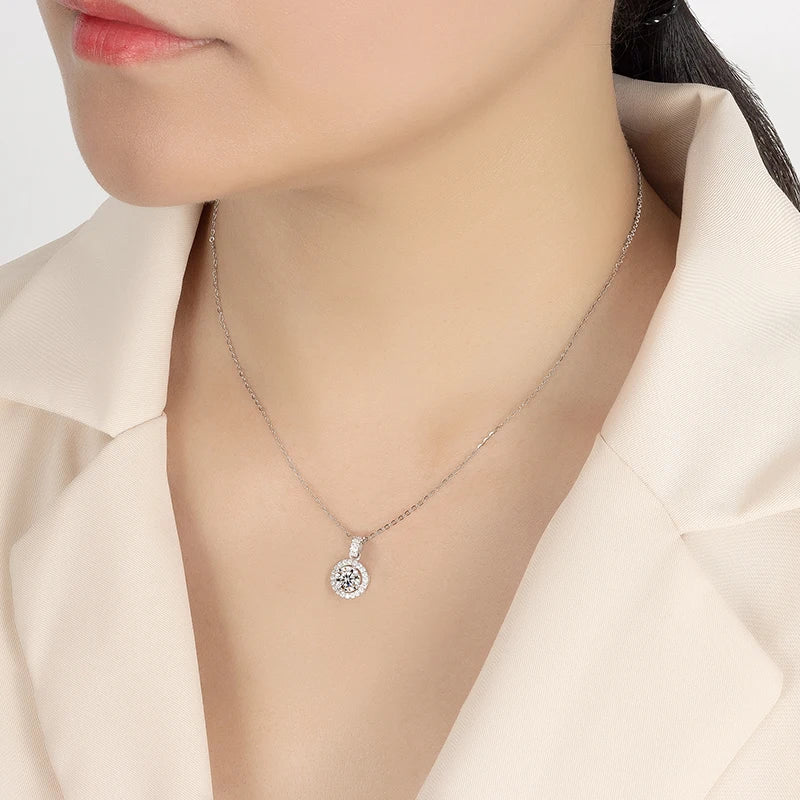 PERFANY 1-5CT モアサナイト ネックレス レディース S925 純銀 ラウンド ラボラトリーダイヤモンド ペンダント ファッショナブル ウェディング ラグジュアリー ジュエリー