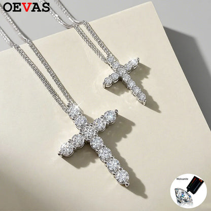 OEVAS 2.5-5MM Moissanite Cross Pendant Necklace S925 Silver Lab Diamond For Man Women Couple necklace Party Fine Jewelry
