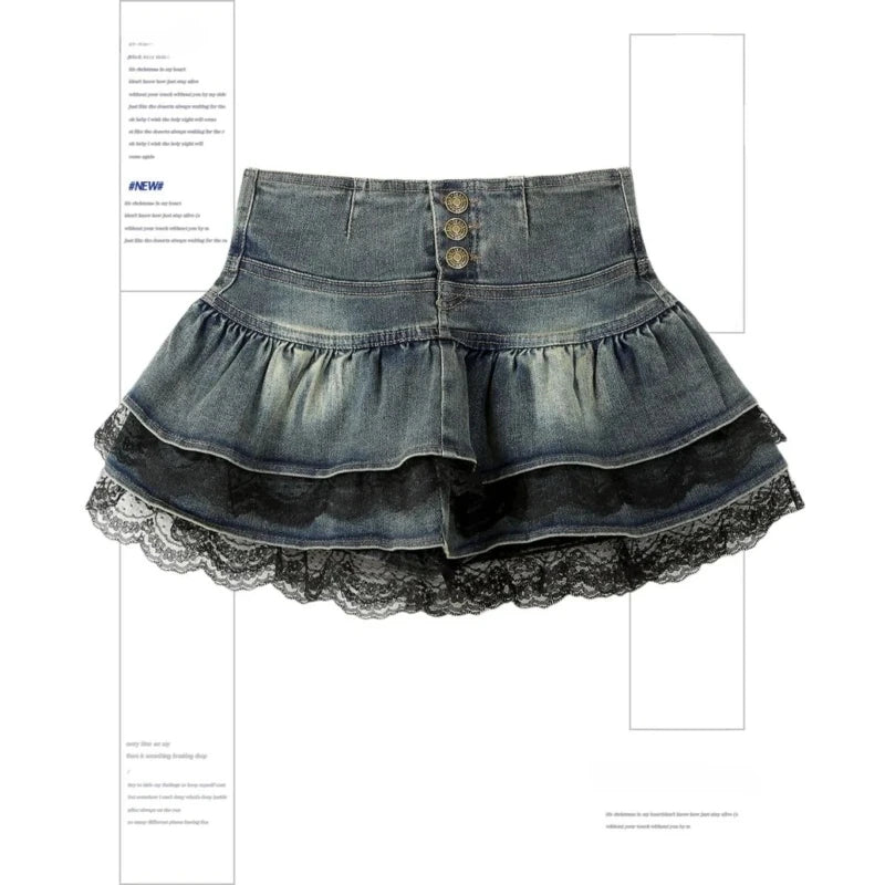 Black Gothic Mini Skirt Woman Y2K Korean Fashion High Street Aesthetic Elegant Retro A-line Mini Denim Skirt Outfits 2025