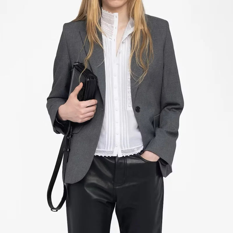 Grey Blazer Pant Sets Women Letter Skull Diamond Blazers Ladies Casual Gray Pants Zadig Female Suits Lapel Coats Trousers Suit