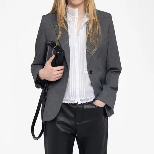 Grey Blazer Pant Sets Women Letter Skull Diamond Blazers Ladies Casual Gray Pants Zadig Female Suits Lapel Coats Trousers Suit