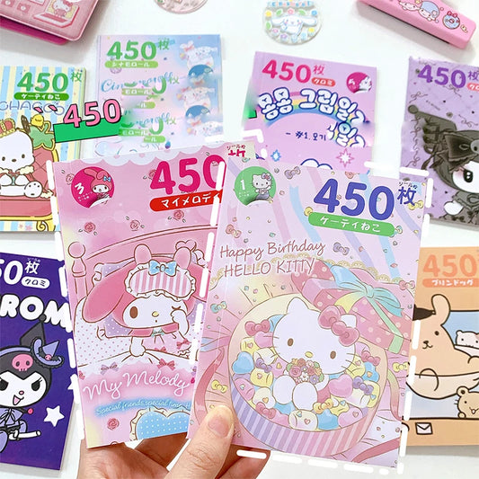 450Pcs/Book Sanrio Stickers Melody Cartoon Kuromi Hello Kitty Cinnamoroll Hand Acount Decorative Sticker Girls Gift Kids Toys