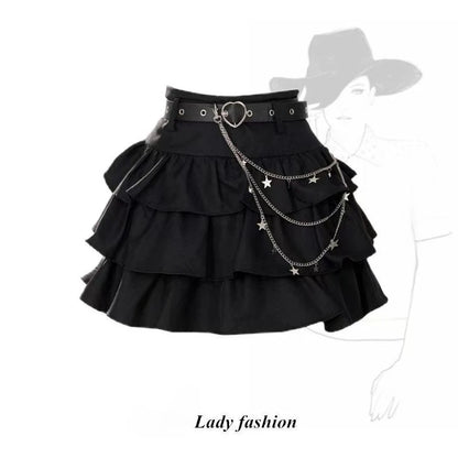 Black Gothic Mini Skirt Woman Y2K Korean Fashion High Street Aesthetic Elegant Retro A-line Mini Denim Skirt Outfits 2025