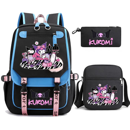 Kuromi Student Backpack 3pcs Cartoon Rucksack Girls School Bag High Capacity Women Backpack Female Cute Leisure Travel Mochilas