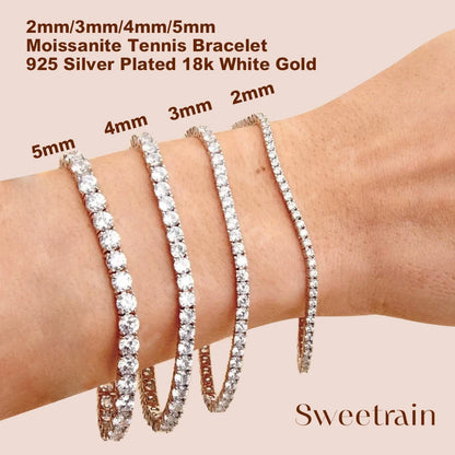 Sweetrain モアサナイト テニスブレスレット レディース用 18K ホワイトゴールドメッキ S925 スターリングシルバー ラボグロウンダイヤモンド ブレスレット GRA付き