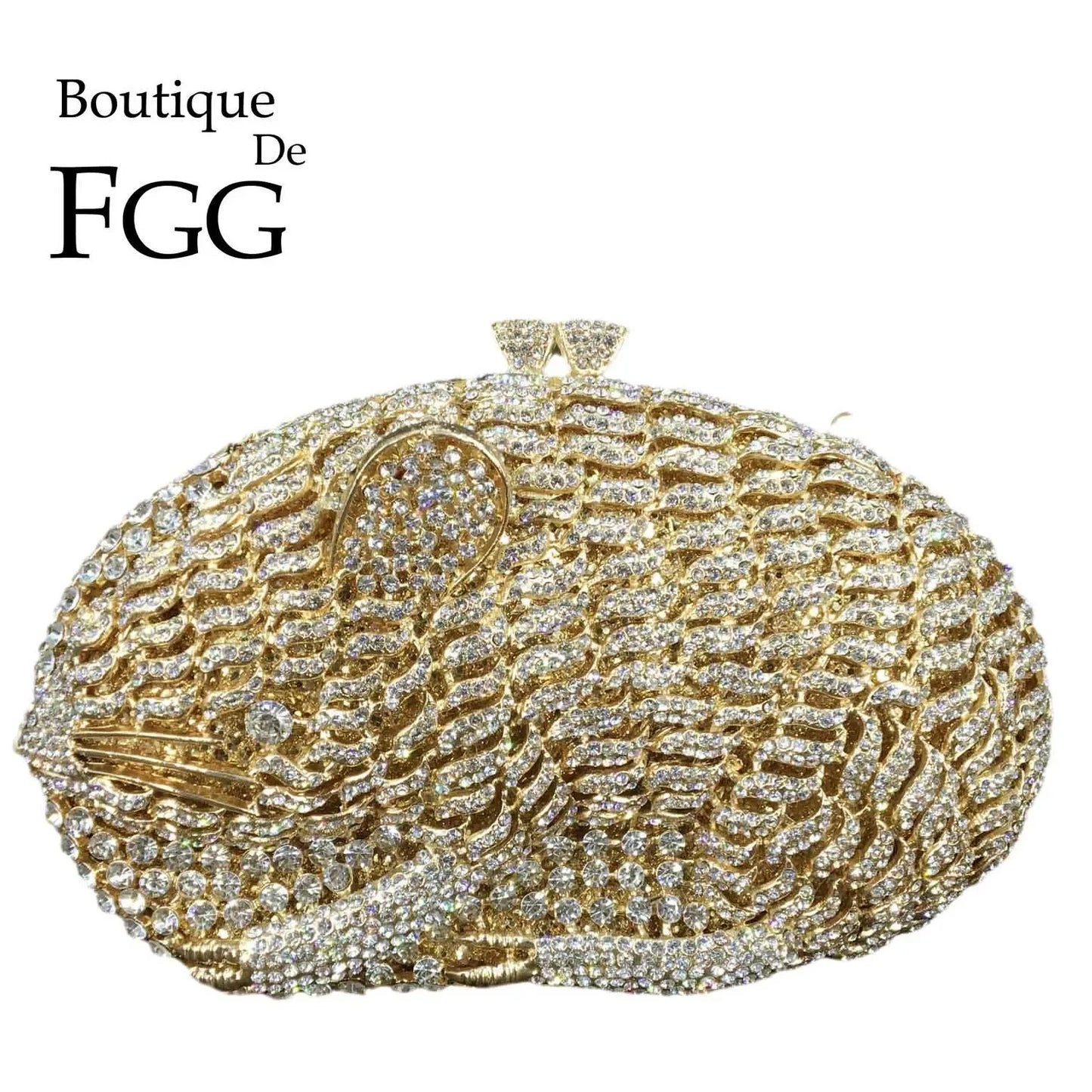 Boutique De FGG ラットマウス レディース クリスタル クラッチ イブニングバッグ メタル ミノディエール ラインストーン クラッチバッグ ウェディング ハンドバッグ パーティー 財布