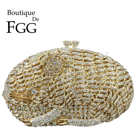 Boutique De FGG ラットマウス レディース クリスタル クラッチ イブニングバッグ メタル ミノディエール ラインストーン クラッチバッグ ウェディング ハンドバッグ パーティー 財布