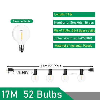 110V/220V 屋外用ストリングライト LED G40 フェストゥーン フェアリー パティオ ガーランド ランプ ウェディング ストリート キャンプ ガーデンパーティー デコレーションライト