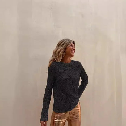 Women Sequins T-shirts Luxury Tops Spring Autumn Vintage Clothes Y2k Slim Long Sleeve Tops Female Clothing Steetwear