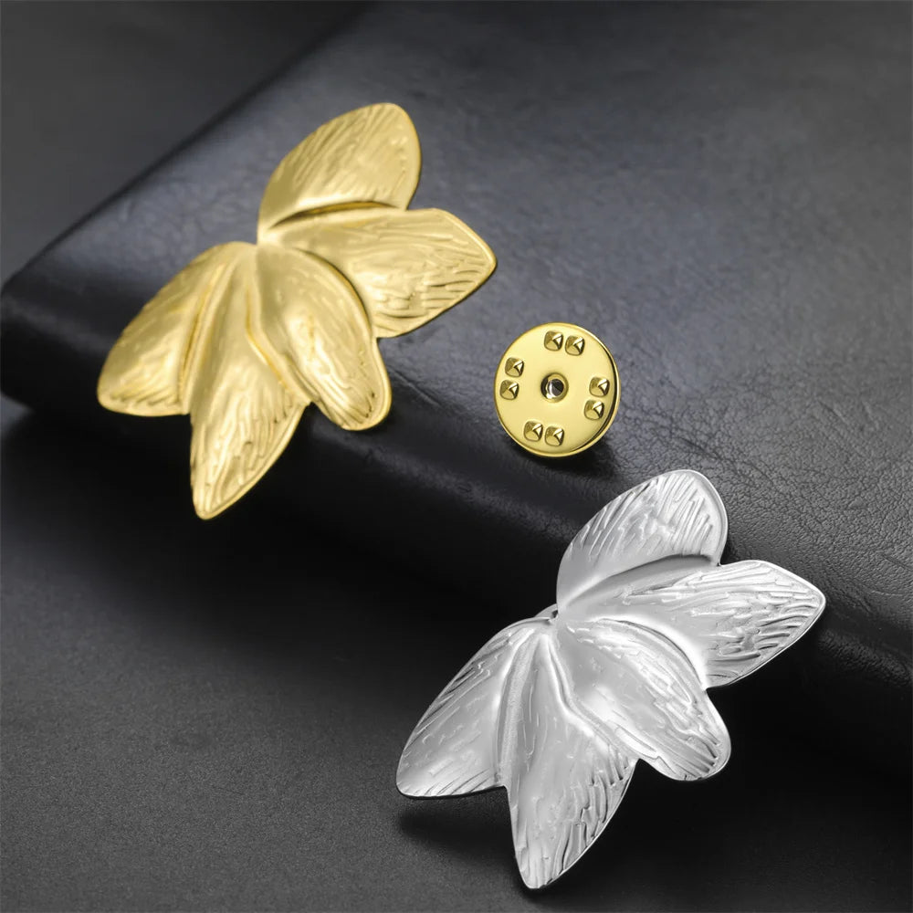 My Shape Leaves Brooch for Woman Girls Fan Shaped Leaves Brooch Pins for Dress Skirts Gold Color Stainless Steel Jewelry Gifts