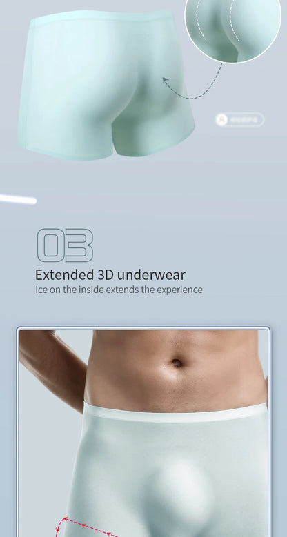 Men's Underwear Men's 3D Stamping Ice Silk Boxers Seamless Thin Boxers Lengthened Sports Summer Short Shorts Head