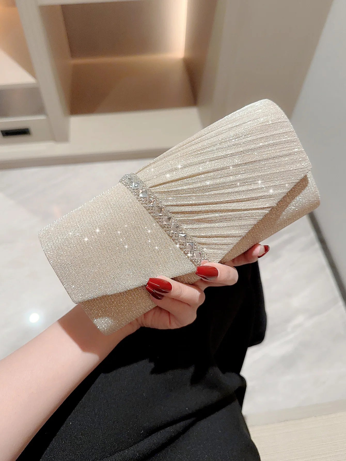 女性用 シルバー イブニング ディナー クラッチ 光沢のあるエレガント バッグ ショルダーバッグ ハンドバッグ グリッター 財布 パーティー ウェディング ハンドヘルド バッグ