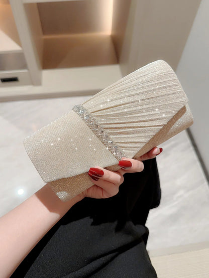 女性用 シルバー イブニング ディナー クラッチ 光沢のあるエレガント バッグ ショルダーバッグ ハンドバッグ グリッター 財布 パーティー ウェディング ハンドヘルド バッグ