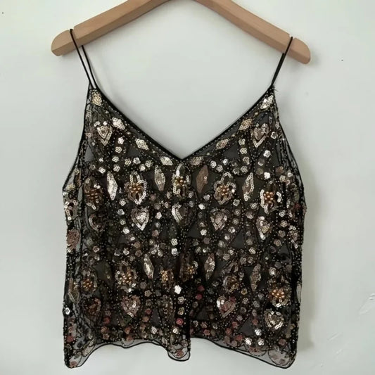 Women's Hot Sweet Sequin Bead Crop Tops Sexy Sling Slim Fit Short V-neck Straight Tank Top Korean Fashion Y2k Clothing