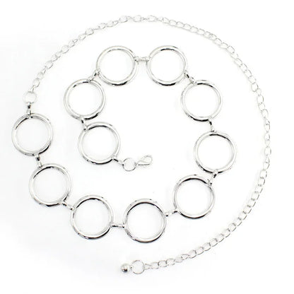 Simple Alloy Large Round Ring Waist Belt Fringes Ring Waist Chain Women Circle Metal Chain Belt Geometric Long Hollow Waistband