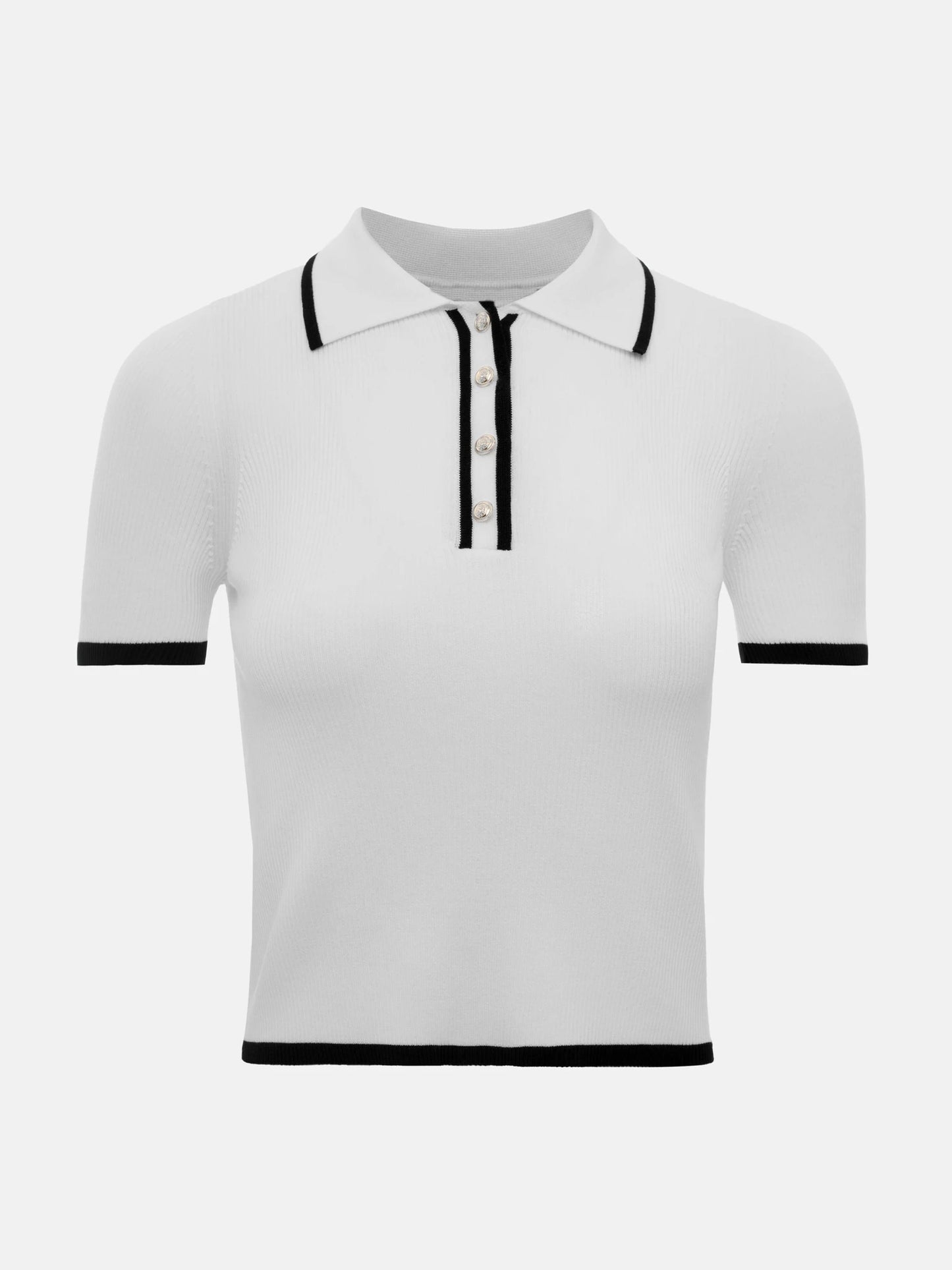 Knit Sweater Pullover Women Short Sleeve Patchwork Slim Lapel Elegant Contrast Knitwear Top Female Skinny Ribbed Pullover