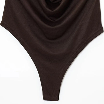 HXAO Halter Neck Bodysuits Sexy Summer Off Shoulder Bodysuit Women Brown Top Ruched Ring Backless Thong Bodysuit Woman One Piece