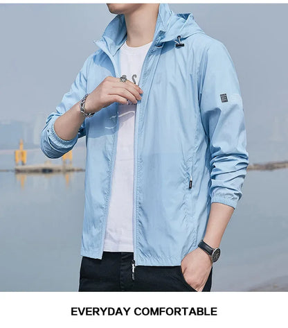 Summer Ultra-thin Jacket Men's Fishing Waterproof Ice Silk Quick-drying Skin Windbreaker Casual Camping Sunscreen Hooded Coat