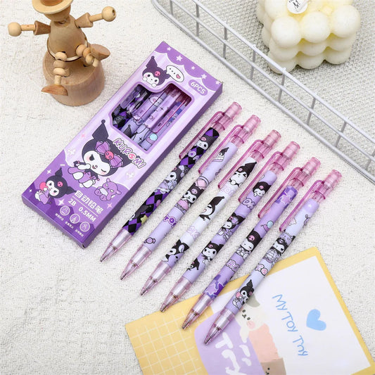 6pcs/set Sanrio Cartoon Cute Kuromi MyMelody 0.5mm 2B Automatic Pencil Students Art Drawing Pencil with Lead Stationery Supplies