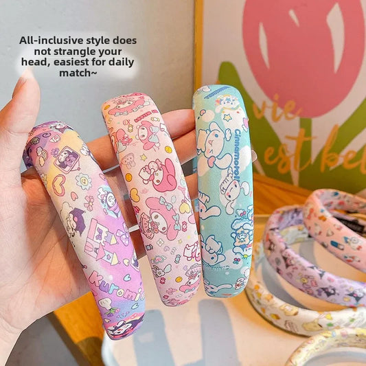 sanrio New Children's Hair Hoop for Girls Sponge High Headband Cute Kuromi Hair Accessories Wide Edge Compression Hair Bundle