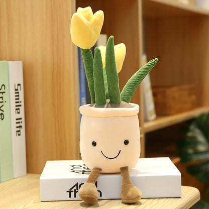 25cm シミュレーション 漫画 プラントポットシリーズ ぬいぐるみ 多肉植物 チューリップ ユリ ぬいぐるみ おもちゃ ホームデコレーション リビングルーム 寝室 女の子へのギフト