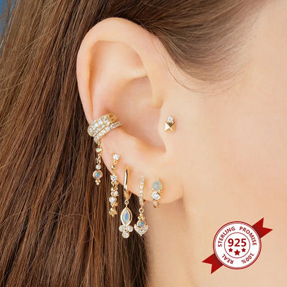 925 Sterling Silver Ear Needle White Crystal Hoop Earrings For Women vintage Piercing Pendientes Earrings Jewelry Accessories