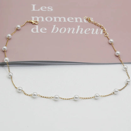 Beads Women's Neck Chain Kpop Pearl Lace Gold Color Goth Choker Jewelry On The Pendant 2024 Collar For Girl